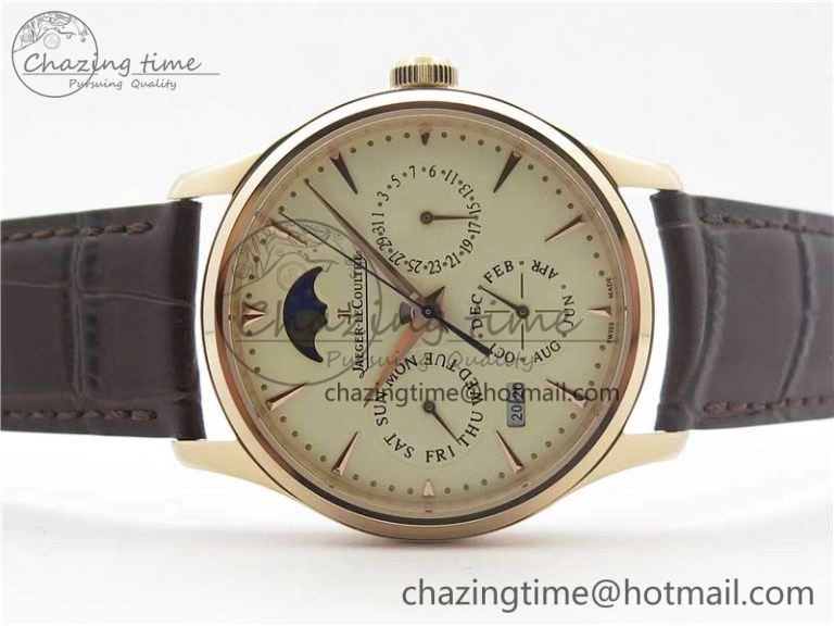 Comfortable Master Ultra Thin Perpetual Calendar RG V9F 1:1 Best Edition White Dial on Brown Leather Strap A 7446