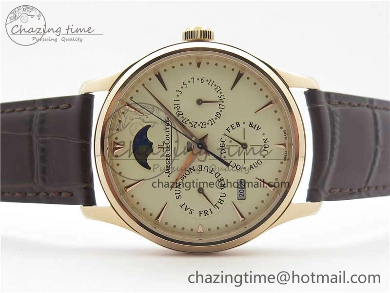 Comfortable Master Ultra Thin Perpetual Calendar RG V9F 1:1 Best Edition White Dial on Brown Leather Strap A 7446