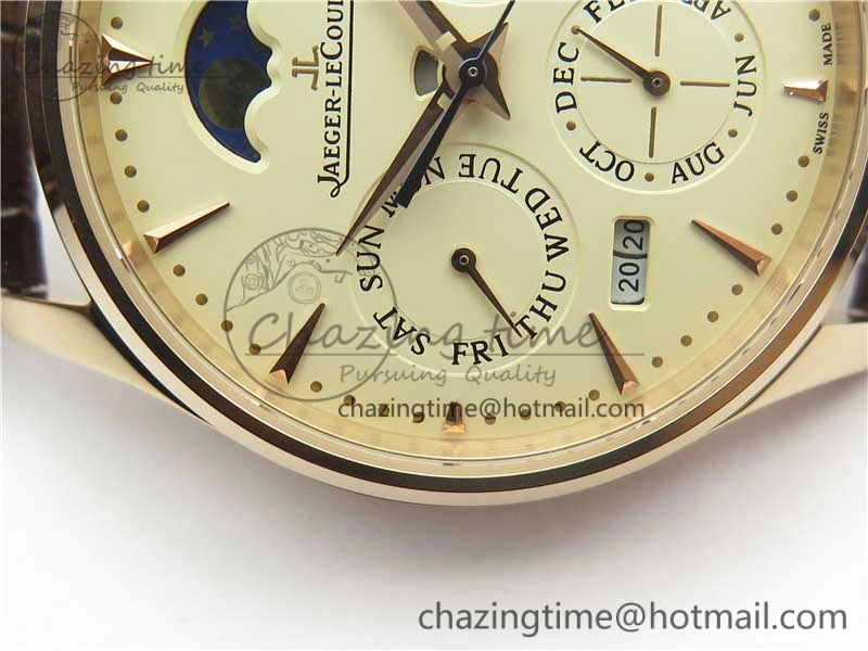 Comfortable Master Ultra Thin Perpetual Calendar RG V9F 1:1 Best Edition White Dial on Brown Leather Strap A 7446