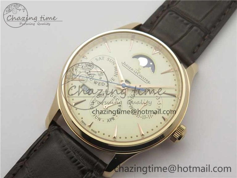 Comfortable Master Ultra Thin Perpetual Calendar RG V9F 1:1 Best Edition White Dial on Brown Leather Strap A 7446