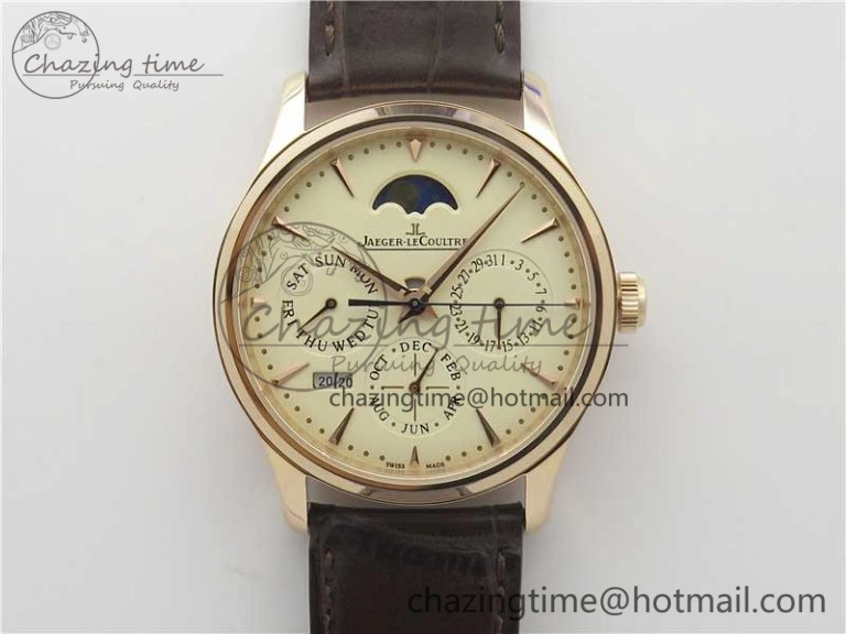 Comfortable Master Ultra Thin Perpetual Calendar RG V9F 1:1 Best Edition White Dial on Brown Leather Strap A 7446