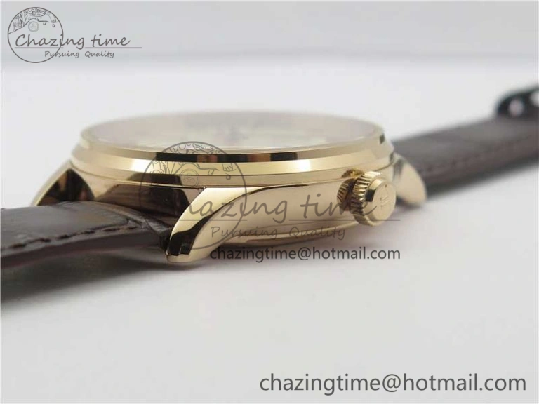 Comfortable Master Ultra Thin Perpetual Calendar RG V9F 1:1 Best Edition White Dial on Brown Leather Strap A 7446
