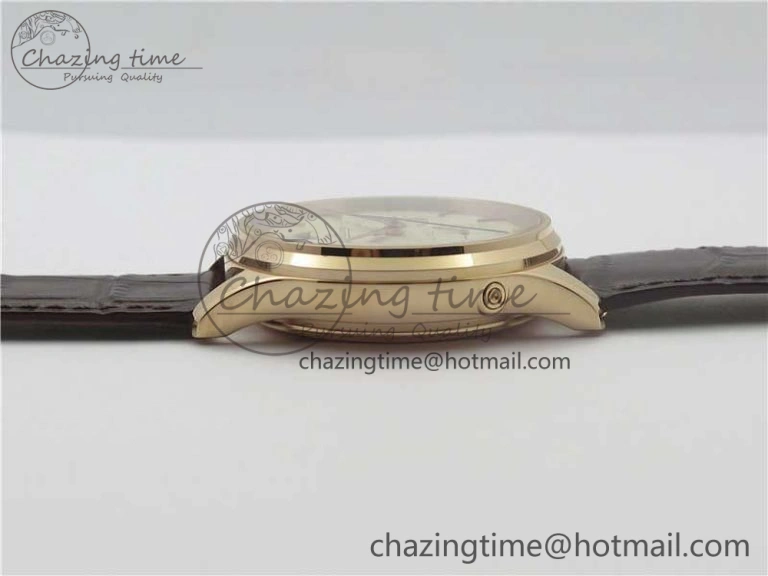 Comfortable Master Ultra Thin Perpetual Calendar RG V9F 1:1 Best Edition White Dial on Brown Leather Strap A 7446