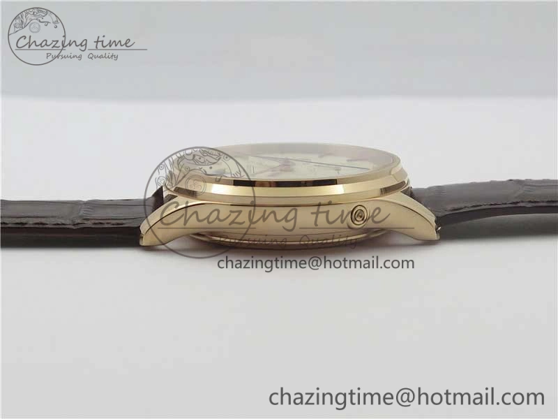 Comfortable Master Ultra Thin Perpetual Calendar RG V9F 1:1 Best Edition White Dial on Brown Leather Strap A 7446