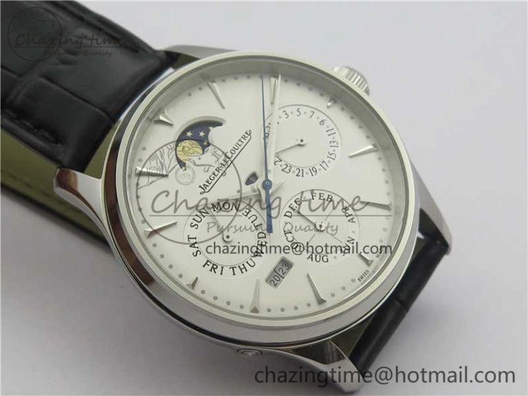 TechFriendly Master Ultra Thin Perpetual Calendar SS V9F 1:1 Best Edition White Dial on Black Leather Strap A 7450