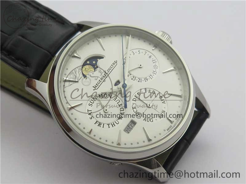 TechFriendly Master Ultra Thin Perpetual Calendar SS V9F 1:1 Best Edition White Dial on Black Leather Strap A 7450