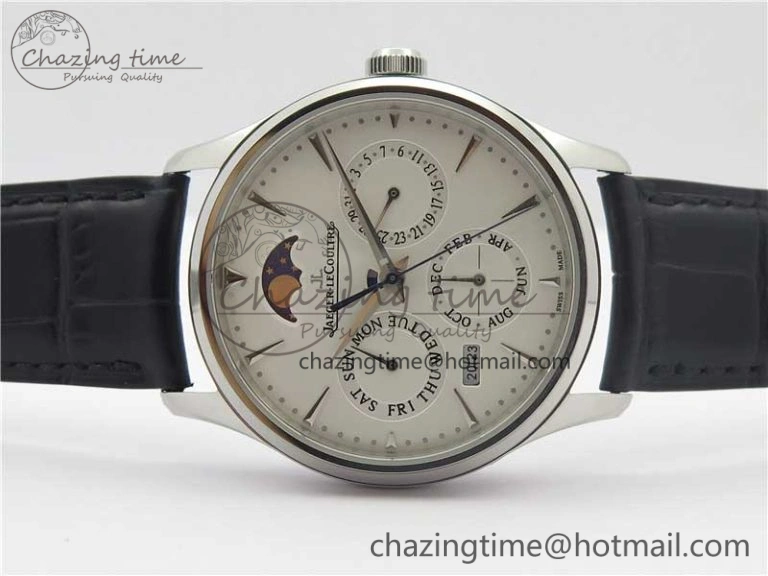 TechFriendly Master Ultra Thin Perpetual Calendar SS V9F 1:1 Best Edition White Dial on Black Leather Strap A 7450