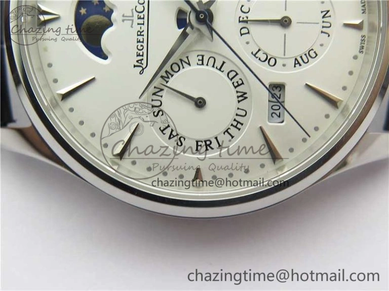 TechFriendly Master Ultra Thin Perpetual Calendar SS V9F 1:1 Best Edition White Dial on Black Leather Strap A 7450