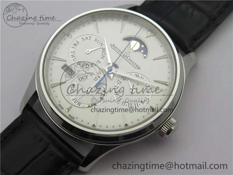 TechFriendly Master Ultra Thin Perpetual Calendar SS V9F 1:1 Best Edition White Dial on Black Leather Strap A 7450