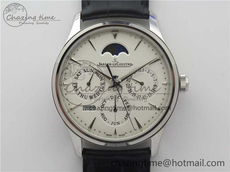 TechFriendly Master Ultra Thin Perpetual Calendar SS V9F 1:1 Best Edition White Dial on Black Leather Strap A 7450
