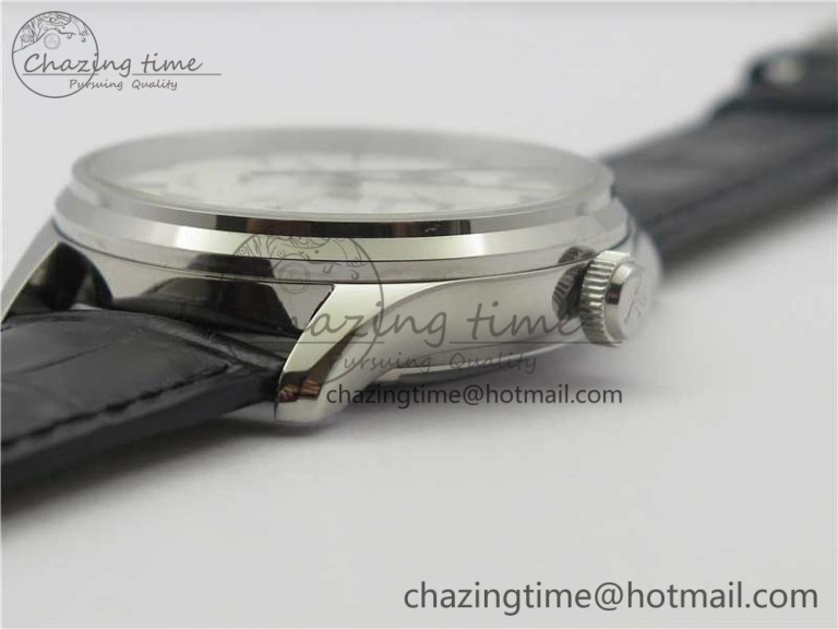 TechFriendly Master Ultra Thin Perpetual Calendar SS V9F 1:1 Best Edition White Dial on Black Leather Strap A 7450