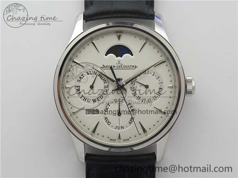 TechFriendly Master Ultra Thin Perpetual Calendar SS V9F 1:1 Best Edition White Dial on Black Leather Strap A 7450