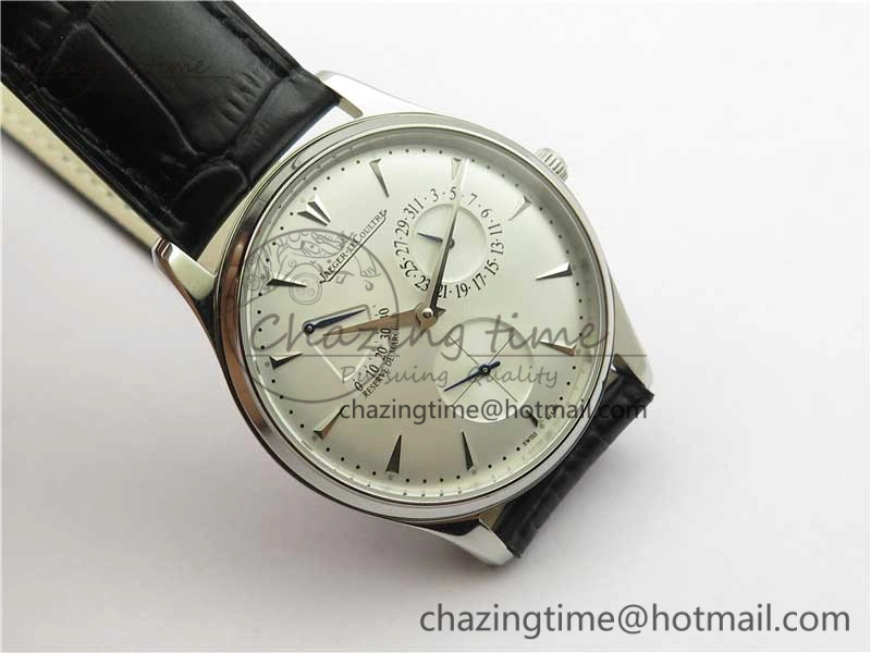OnTrend Master Ultra Thin Réserve de Marche SS ZF 1:1 Best Edition White Dial on Black Leather Strap A938 V 7447