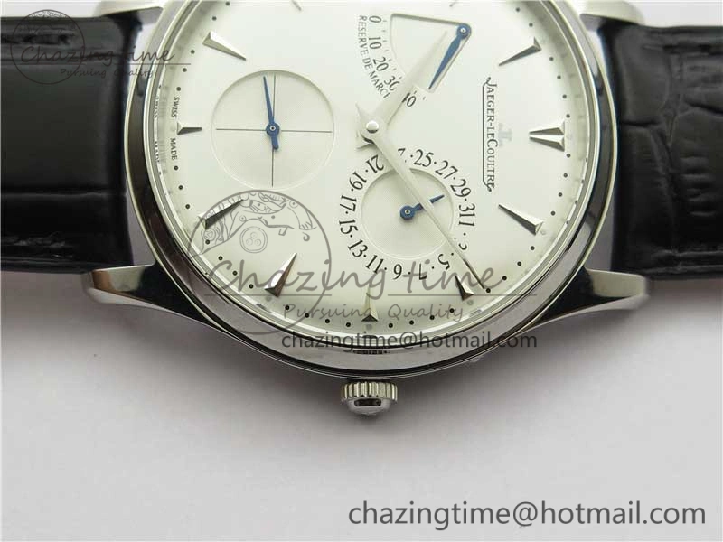 OnTrend Master Ultra Thin Réserve de Marche SS ZF 1:1 Best Edition White Dial on Black Leather Strap A938 V 7447