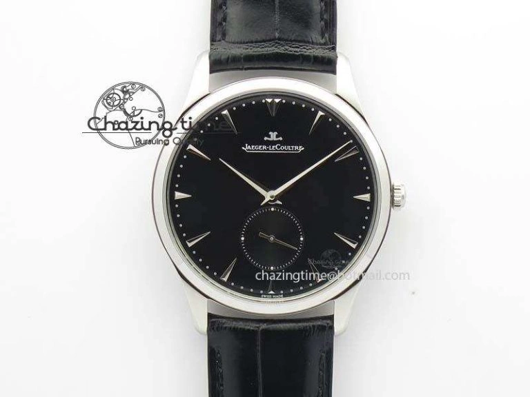 Master Ultra Thin Small Second SS ZF 1:1 Best Edition Black Dial On Black Leather Strap ZeroBulk 7502