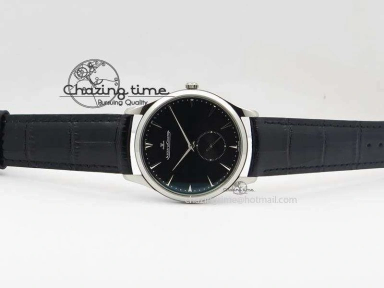 Master Ultra Thin Small Second SS ZF 1:1 Best Edition Black Dial On Black Leather Strap ZeroBulk 7502