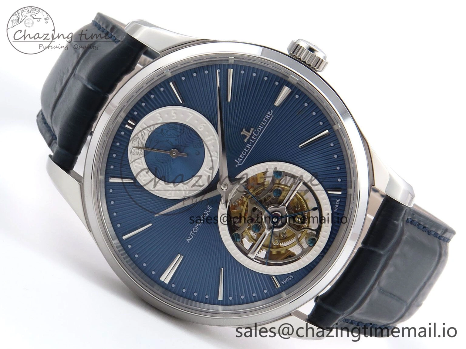 Master Ultra Thin Tourbillon SS APSF Best Edition Blue Dial on Blue Leather Strap HighQuality 7405