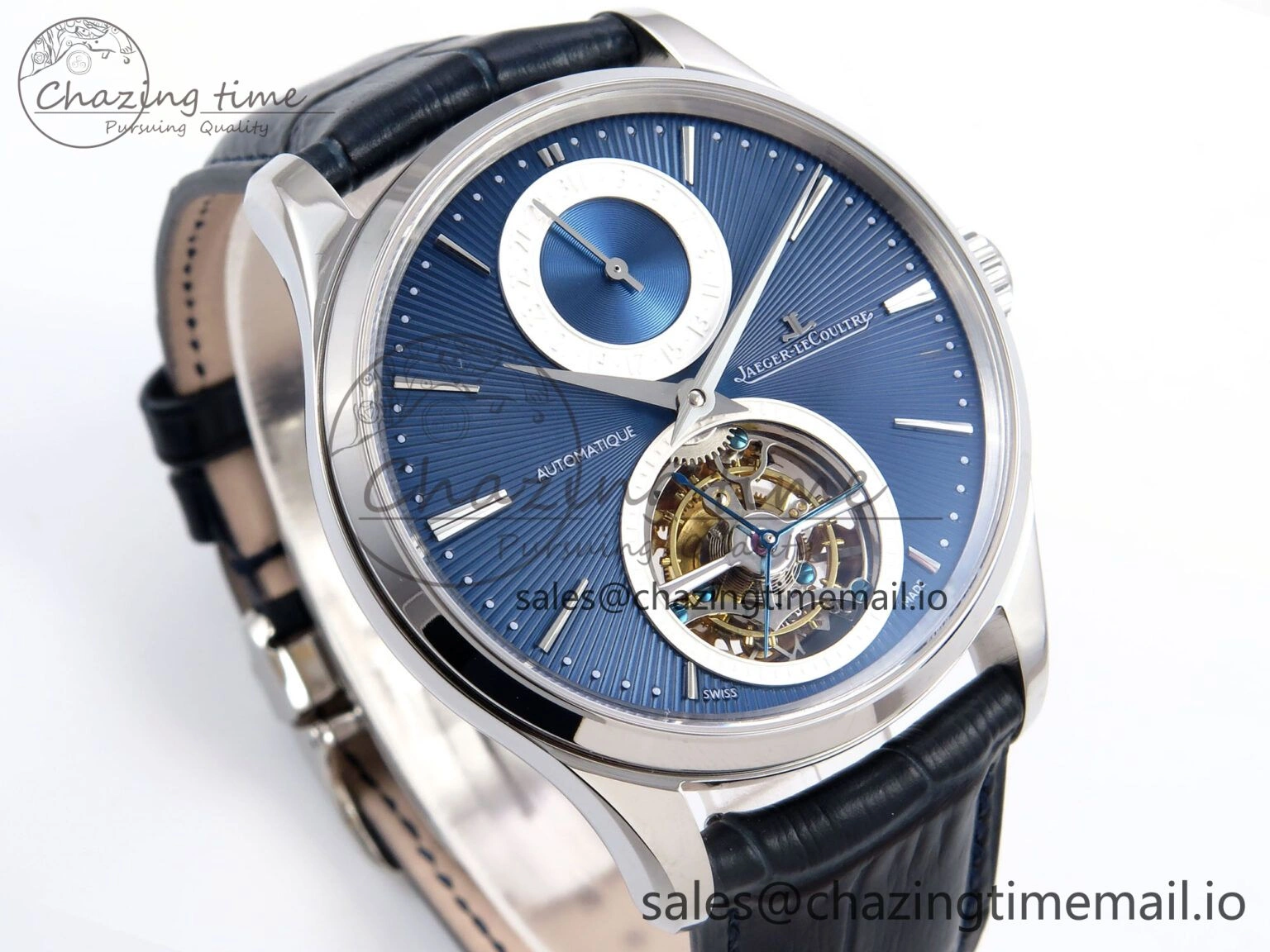 Master Ultra Thin Tourbillon SS APSF Best Edition Blue Dial on Blue Leather Strap HighQuality 7405