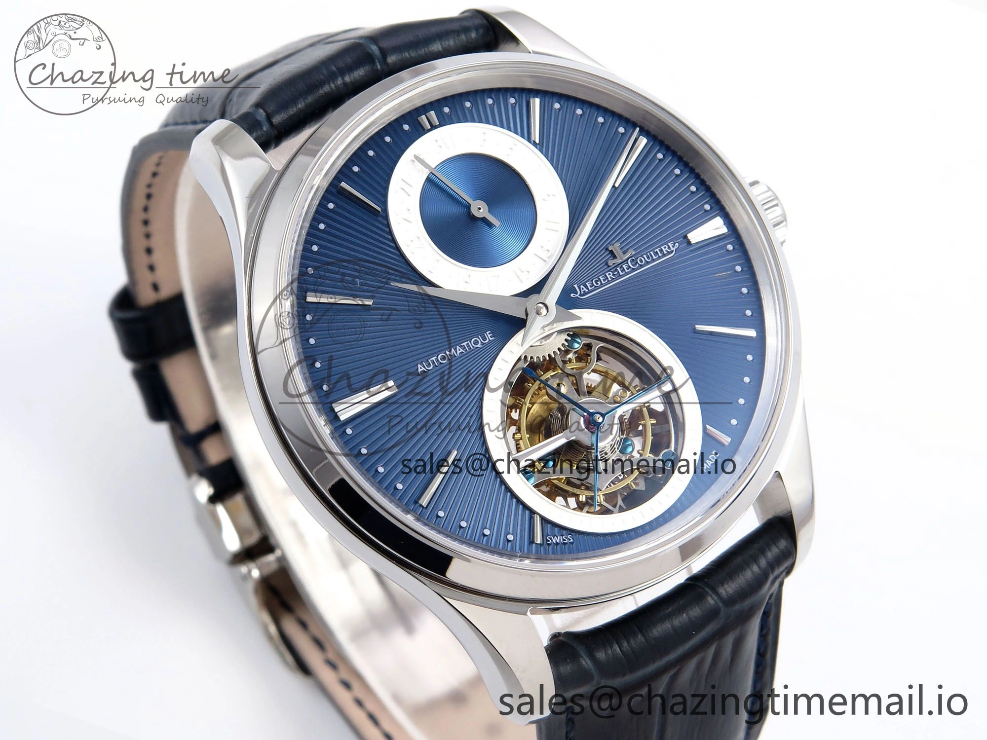Master Ultra Thin Tourbillon SS APSF Best Edition Blue Dial on Blue Leather Strap HighQuality 7405