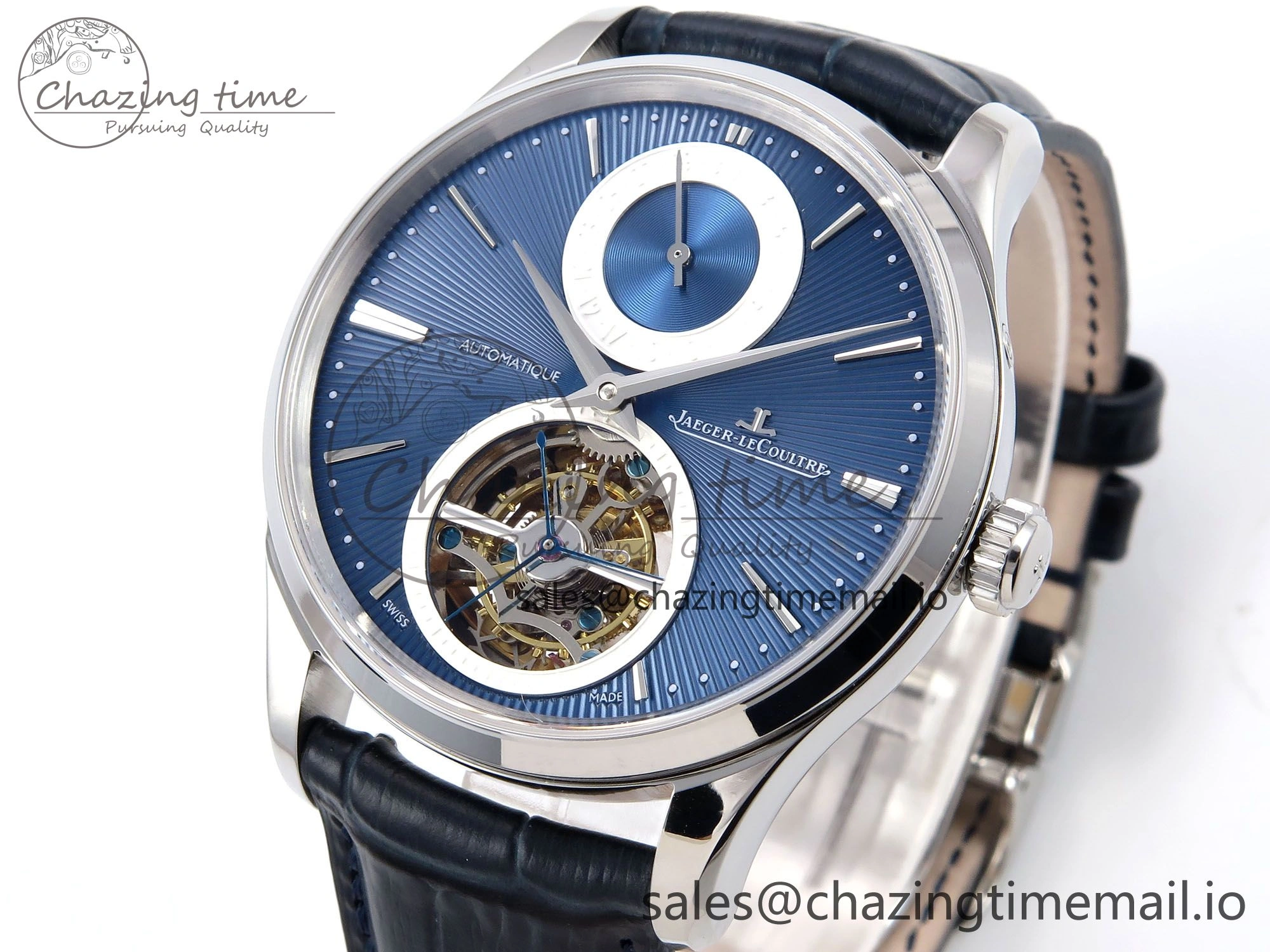 Master Ultra Thin Tourbillon SS APSF Best Edition Blue Dial on Blue Leather Strap HighQuality 7405