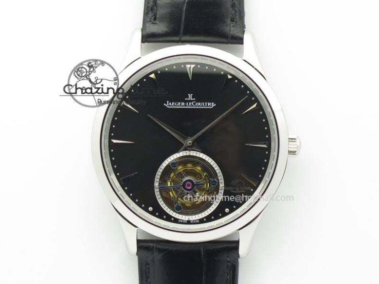 Master Ultra Thin Tourbillon SS Black Dial On Black Leather Strap Supportive 7505