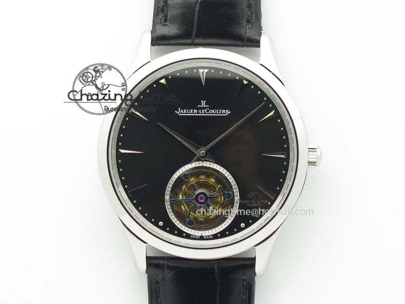 Master Ultra Thin Tourbillon SS Black Dial On Black Leather Strap Supportive 7505