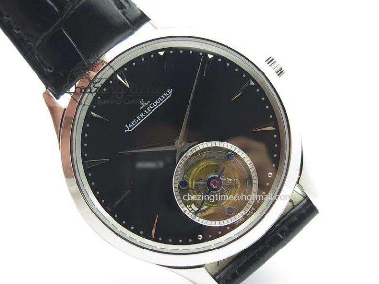 Master Ultra Thin Tourbillon SS Black Dial On Black Leather Strap Supportive 7505