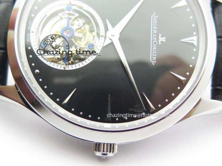 Master Ultra Thin Tourbillon SS Black Dial On Black Leather Strap Supportive 7505