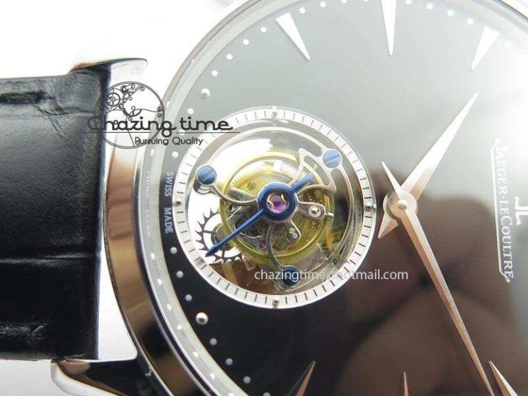 Master Ultra Thin Tourbillon SS Black Dial On Black Leather Strap Supportive 7505