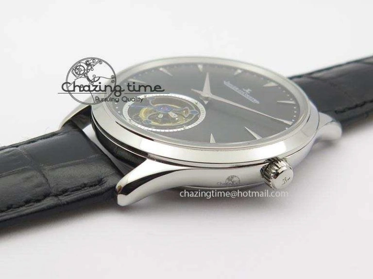 Master Ultra Thin Tourbillon SS Black Dial On Black Leather Strap Supportive 7505