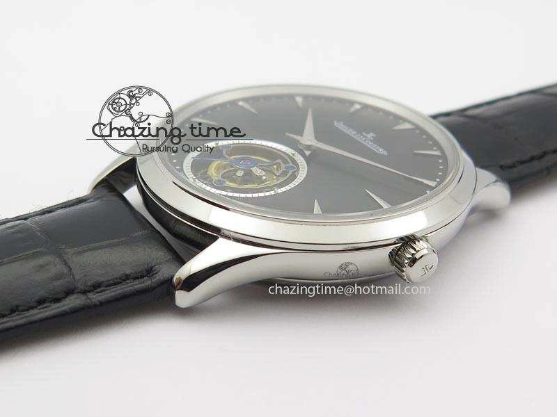 Master Ultra Thin Tourbillon SS Black Dial On Black Leather Strap Supportive 7505