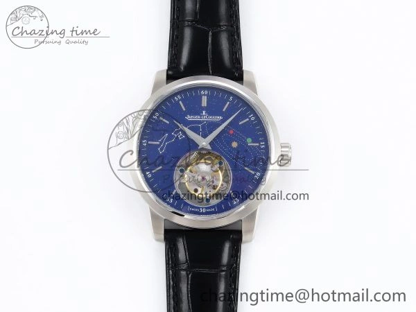 Upgraded Master Ultra Thin Tourbillon SS RMS Best Edition Blue Solar System Dial on Black Leather Strap 7407