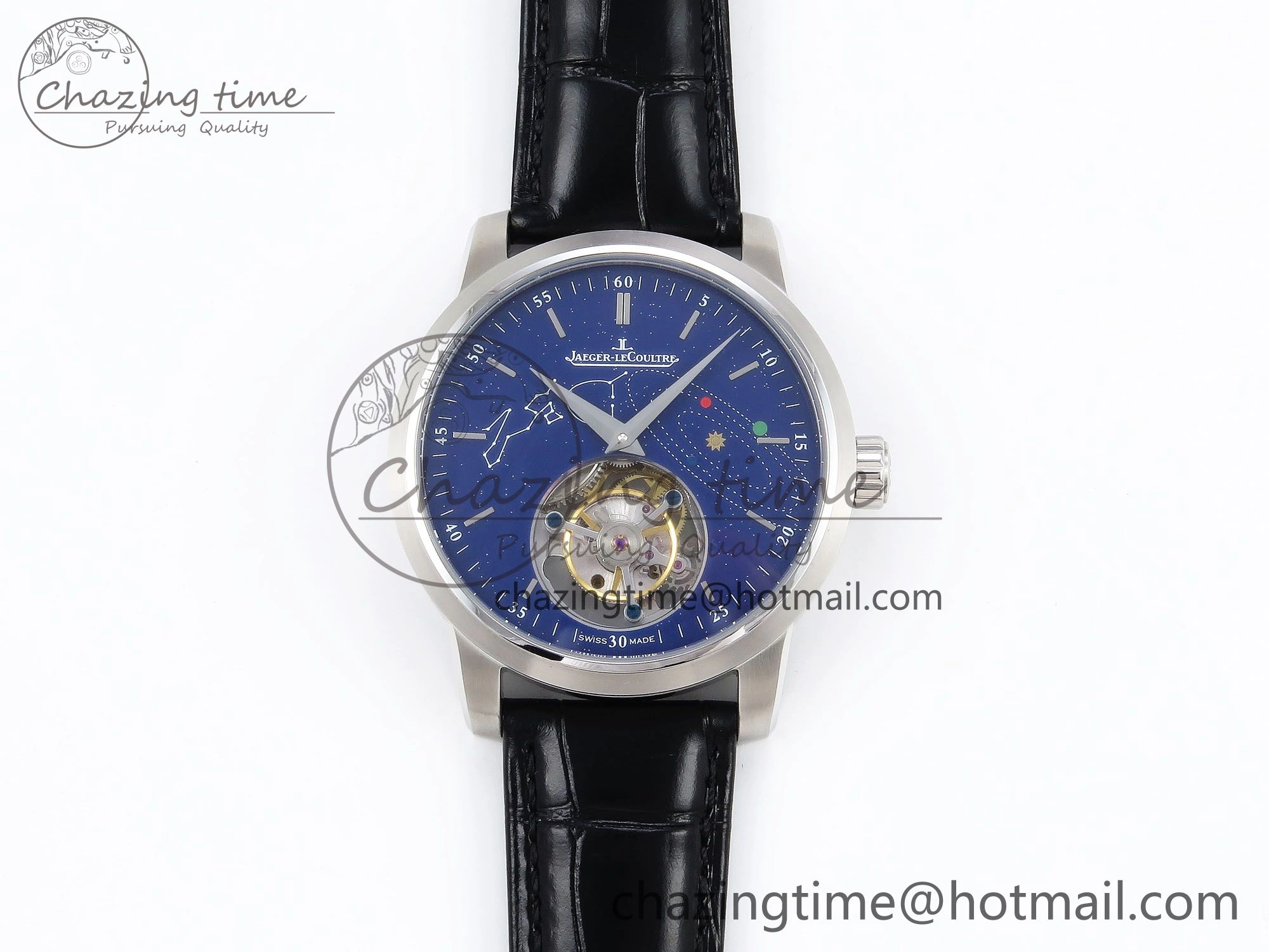 Upgraded Master Ultra Thin Tourbillon SS RMS Best Edition Blue Solar System Dial on Black Leather Strap 7407