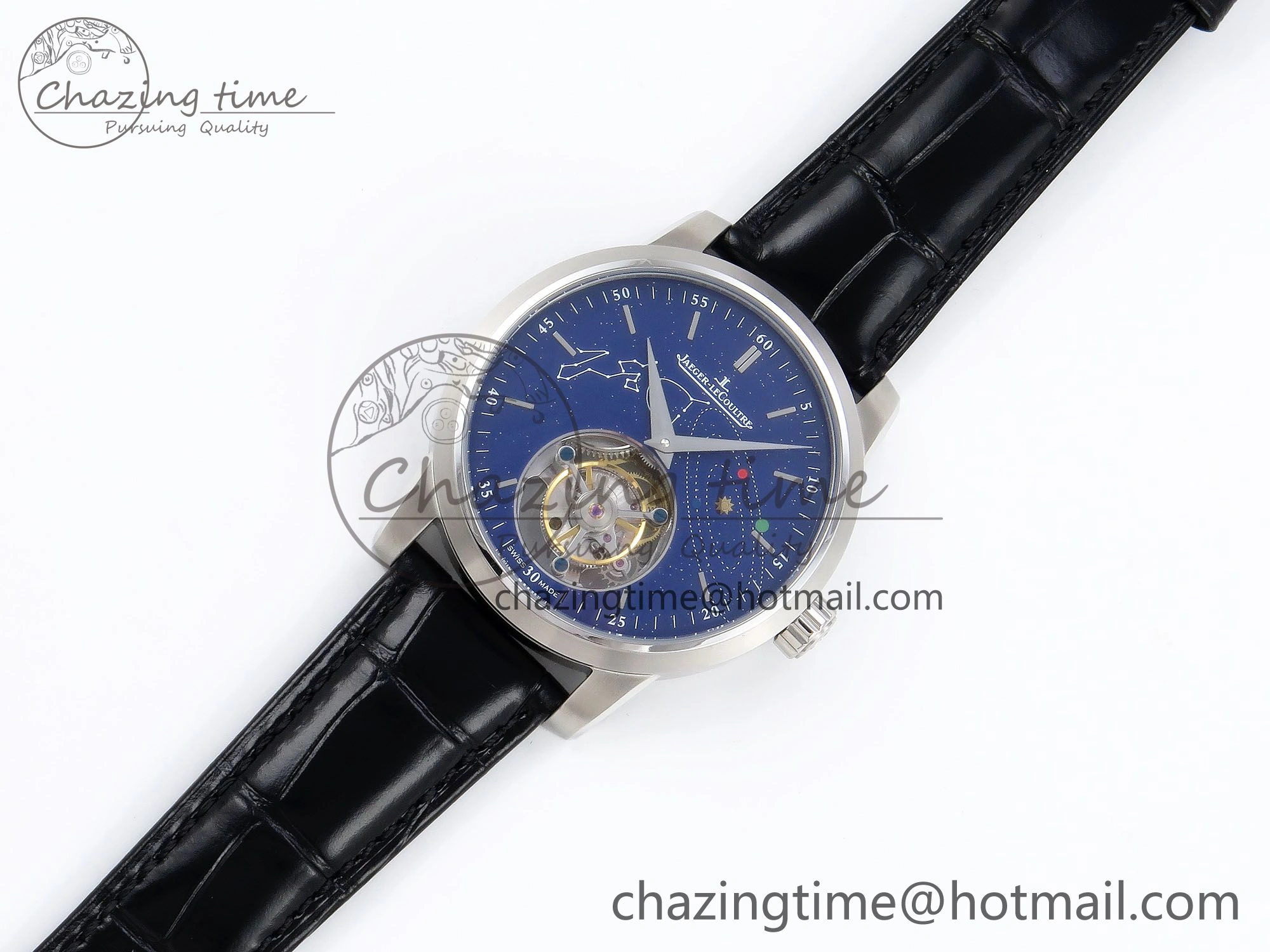Upgraded Master Ultra Thin Tourbillon SS RMS Best Edition Blue Solar System Dial on Black Leather Strap 7407