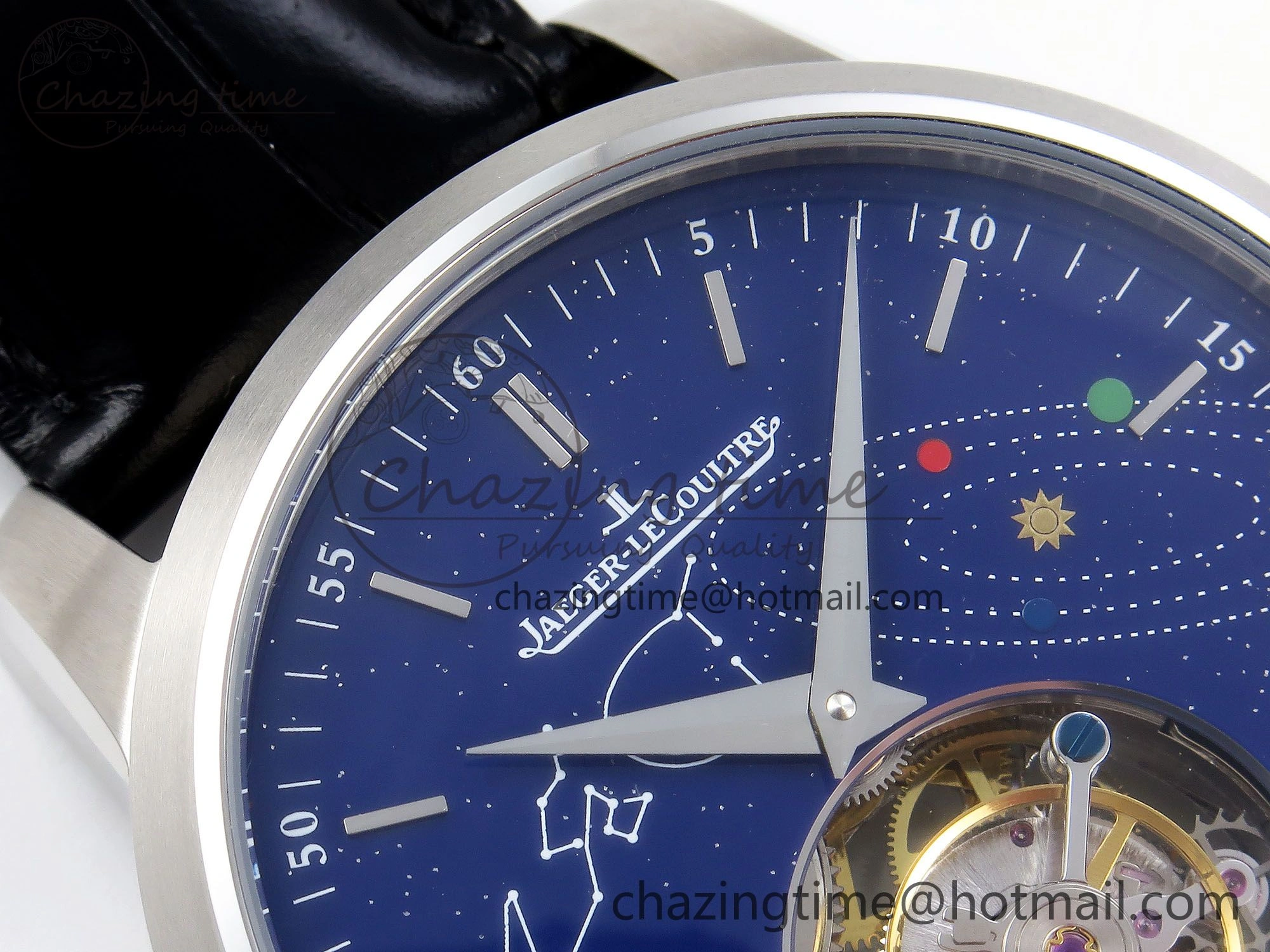 Upgraded Master Ultra Thin Tourbillon SS RMS Best Edition Blue Solar System Dial on Black Leather Strap 7407