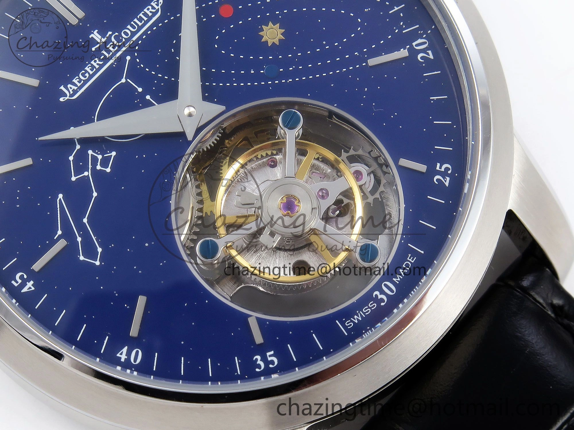 Upgraded Master Ultra Thin Tourbillon SS RMS Best Edition Blue Solar System Dial on Black Leather Strap 7407