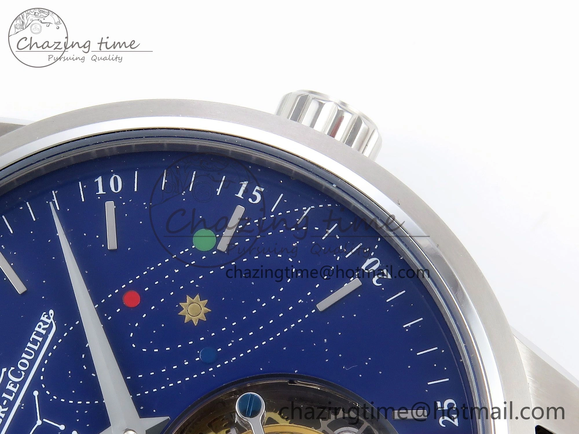 Upgraded Master Ultra Thin Tourbillon SS RMS Best Edition Blue Solar System Dial on Black Leather Strap 7407