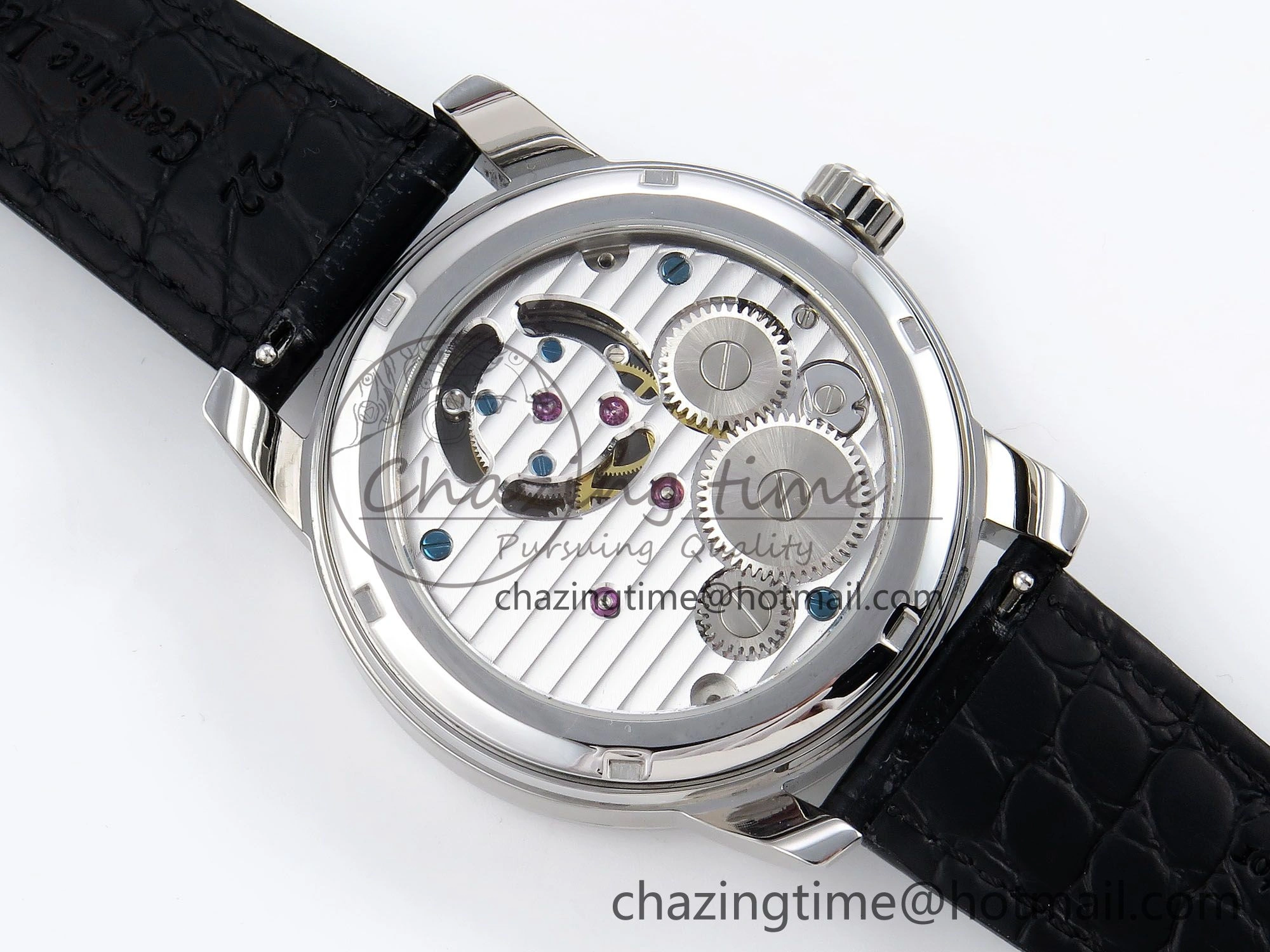 Upgraded Master Ultra Thin Tourbillon SS RMS Best Edition Blue Solar System Dial on Black Leather Strap 7407