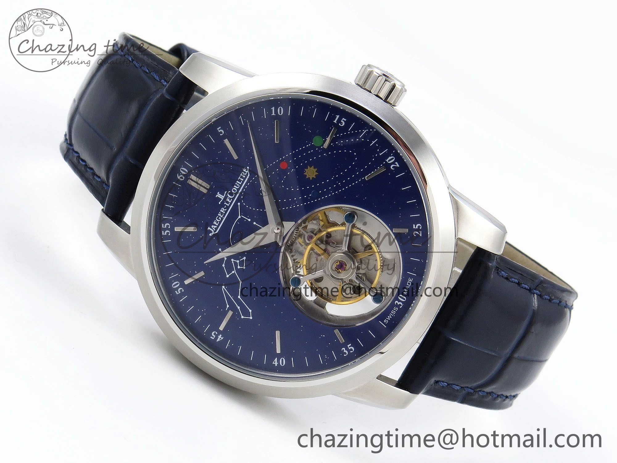 WrinkleFree Master Ultra Thin Tourbillon SS RMS Best Edition Blue Solar System Dial on Blue Leather Strap 7408