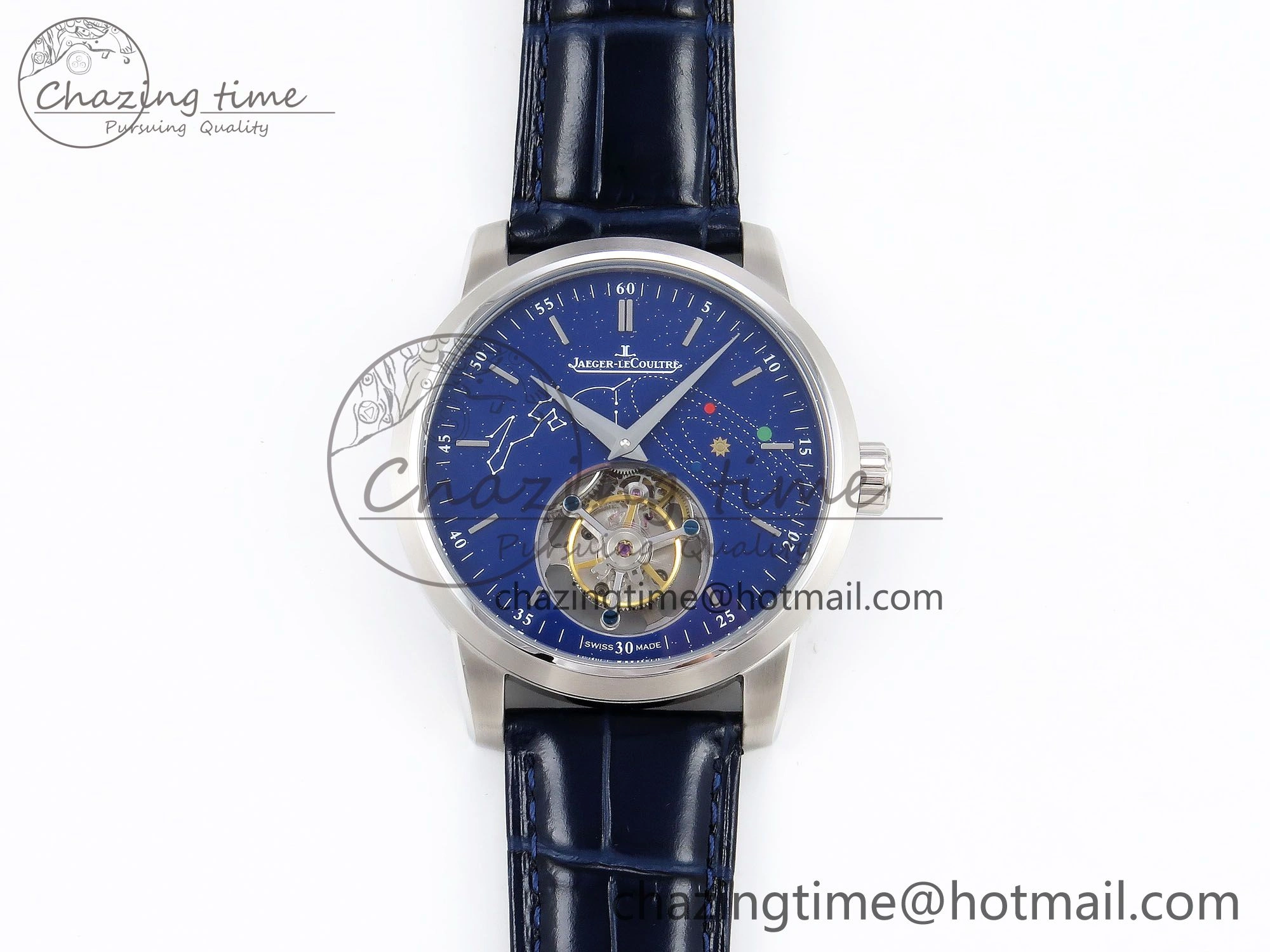 WrinkleFree Master Ultra Thin Tourbillon SS RMS Best Edition Blue Solar System Dial on Blue Leather Strap 7408