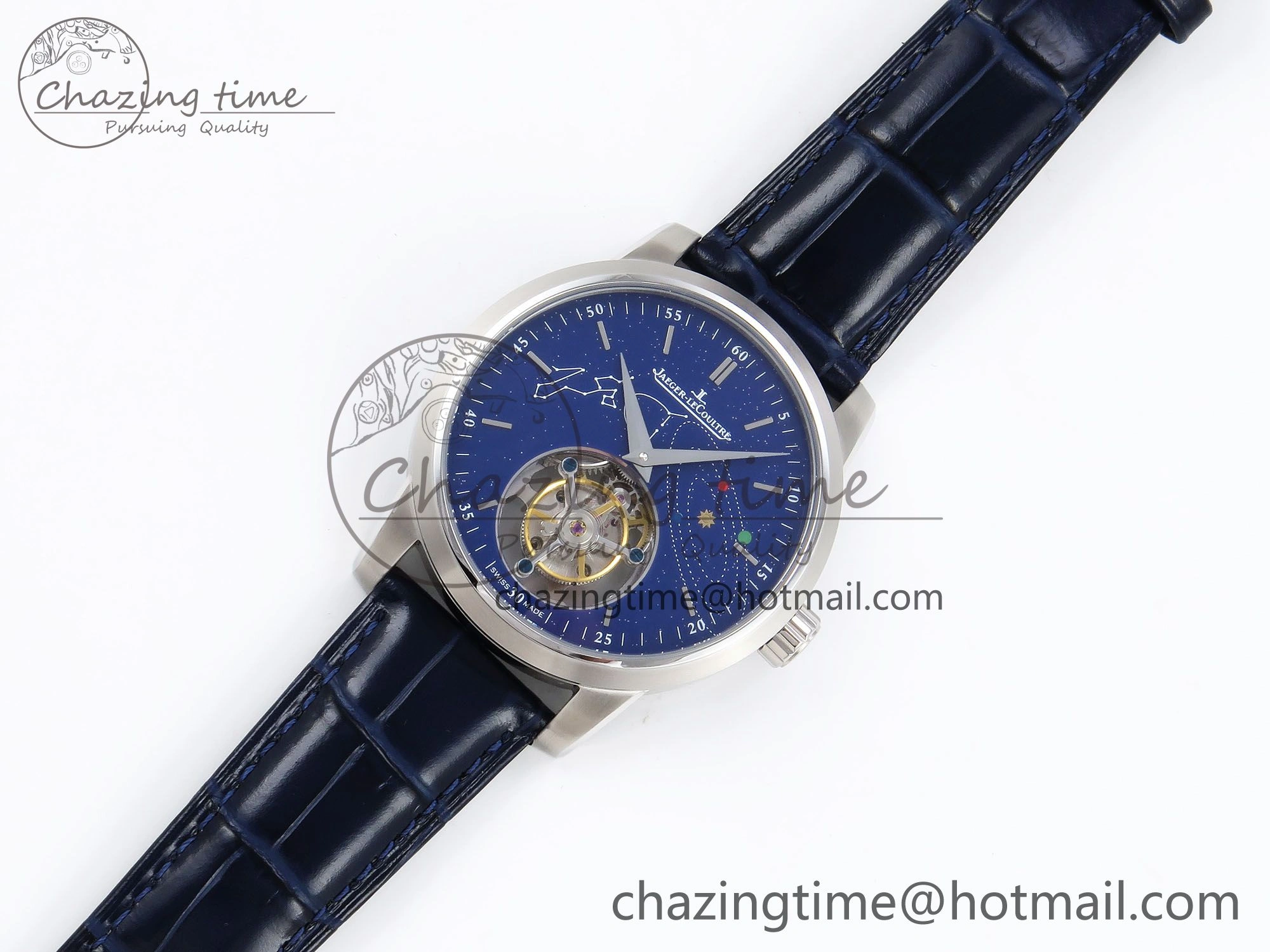 WrinkleFree Master Ultra Thin Tourbillon SS RMS Best Edition Blue Solar System Dial on Blue Leather Strap 7408