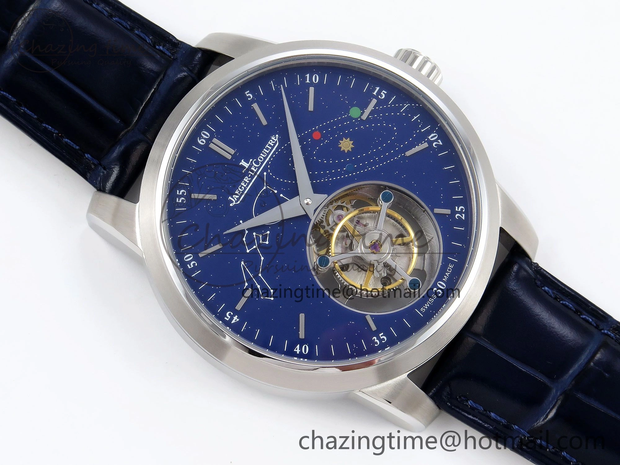 WrinkleFree Master Ultra Thin Tourbillon SS RMS Best Edition Blue Solar System Dial on Blue Leather Strap 7408