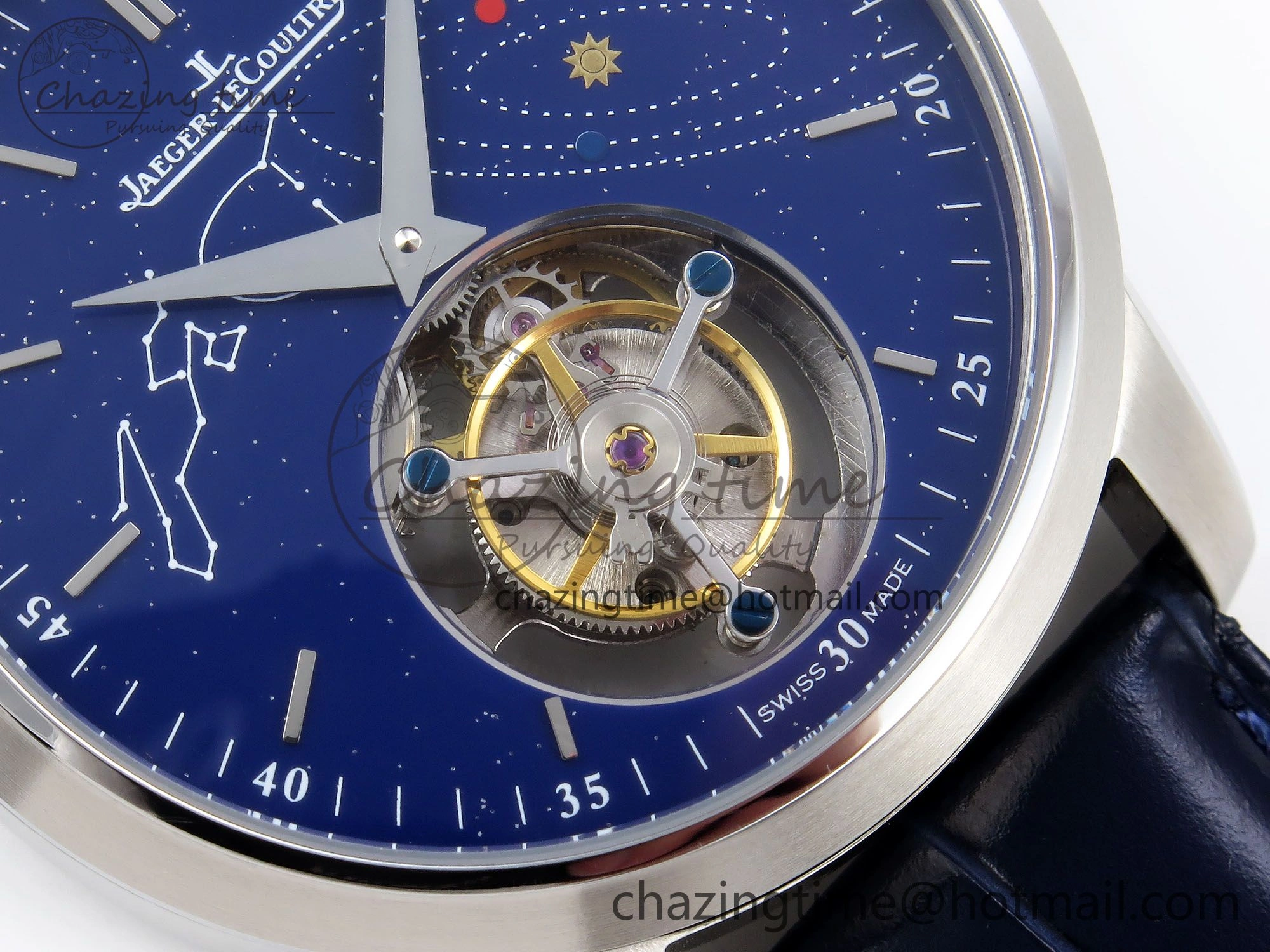WrinkleFree Master Ultra Thin Tourbillon SS RMS Best Edition Blue Solar System Dial on Blue Leather Strap 7408