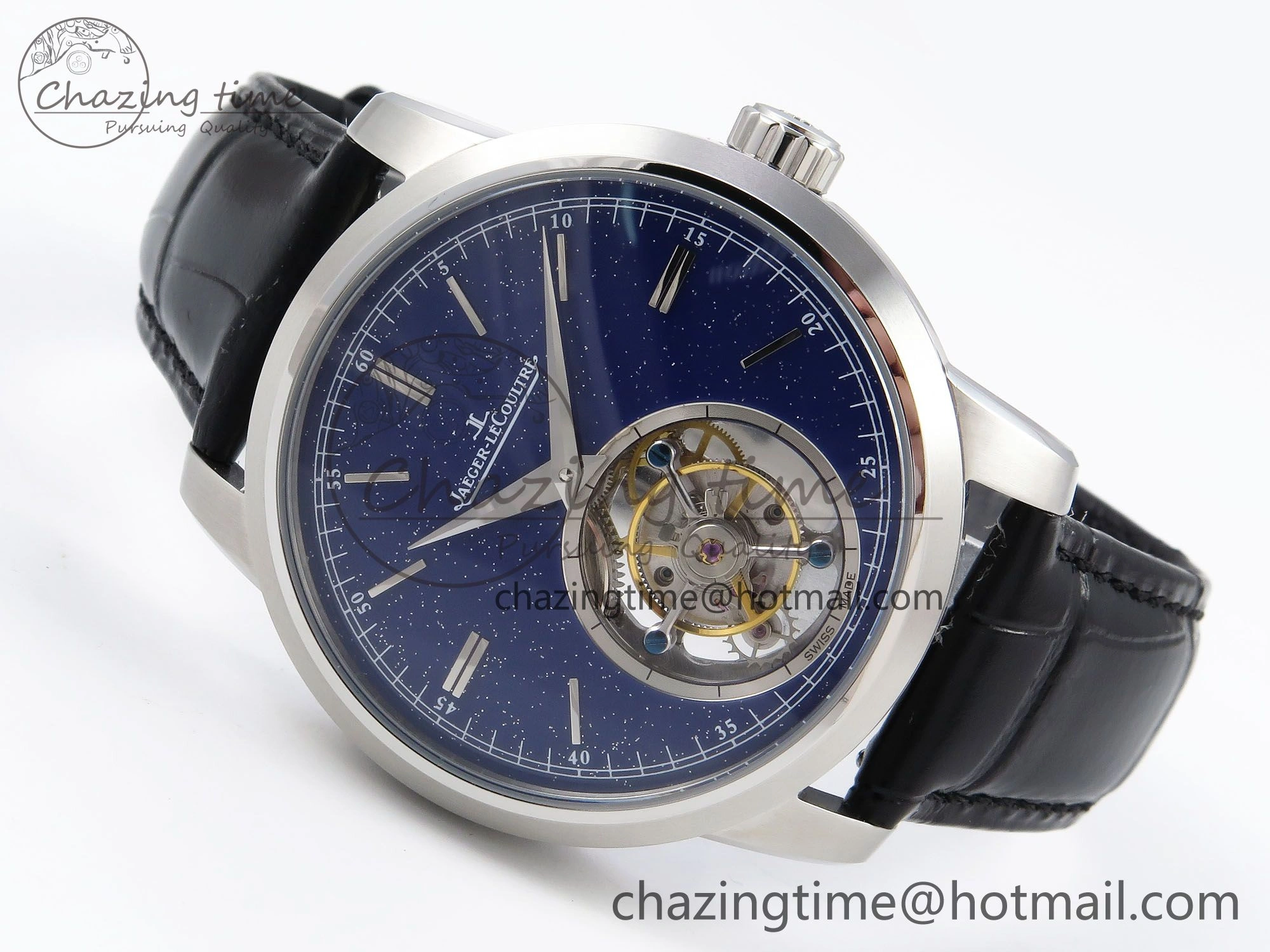 Sleek Master Ultra Thin Tourbillon SS RMS Best Edition Blue Star Dial on Black Leather Strap 7406