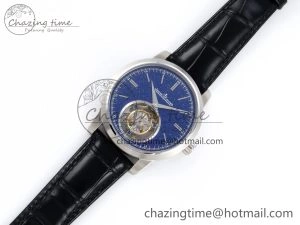 Sleek Master Ultra Thin Tourbillon SS RMS Best Edition Blue Star Dial on Black Leather Strap 7406