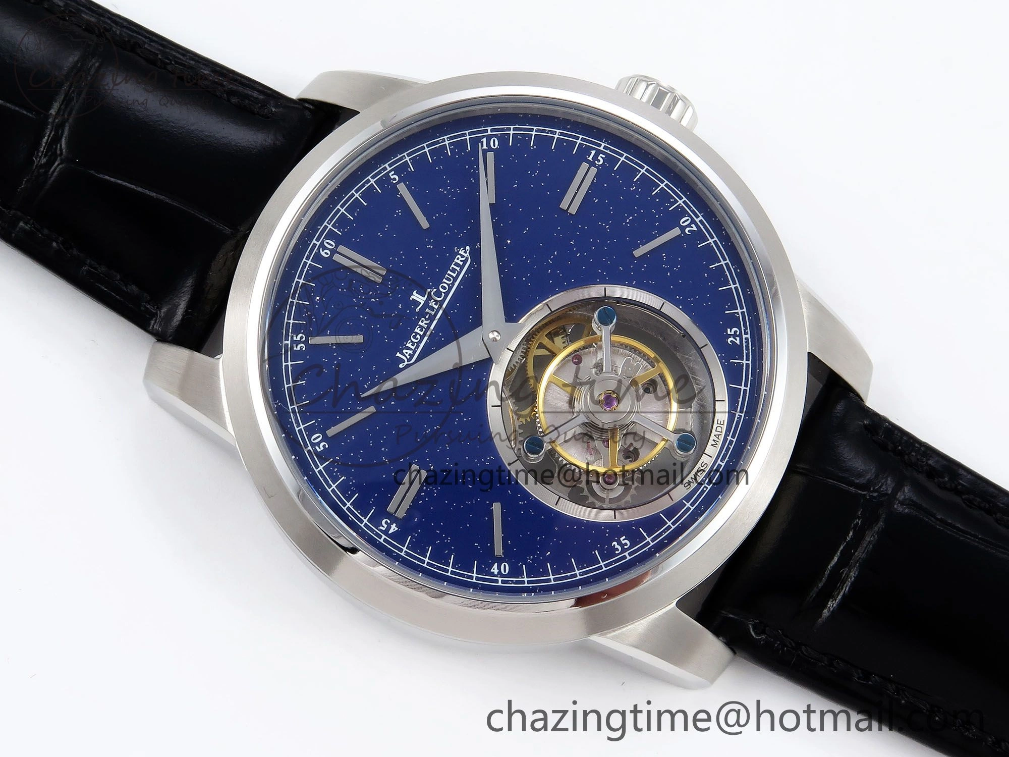 Sleek Master Ultra Thin Tourbillon SS RMS Best Edition Blue Star Dial on Black Leather Strap 7406