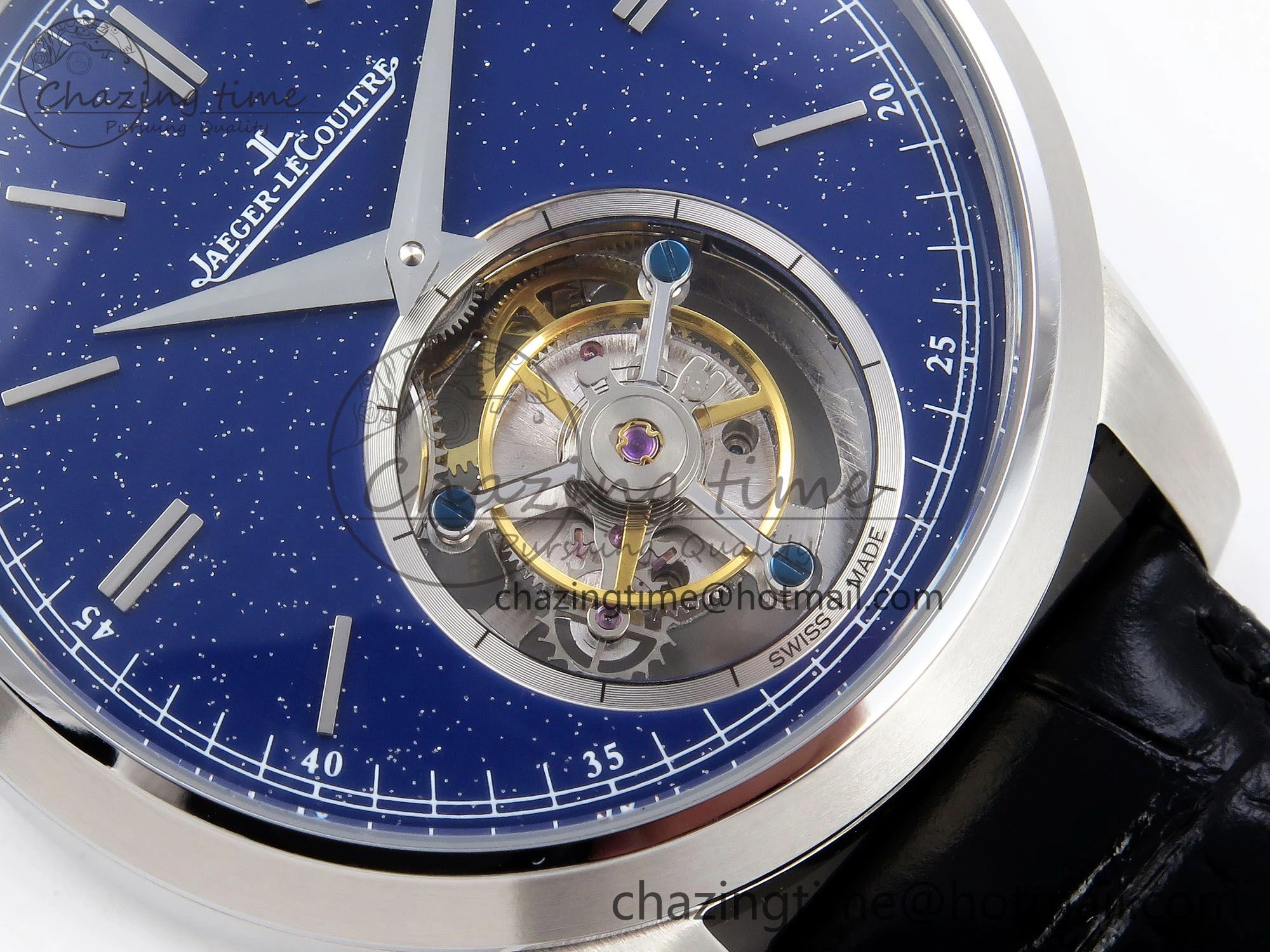 Sleek Master Ultra Thin Tourbillon SS RMS Best Edition Blue Star Dial on Black Leather Strap 7406