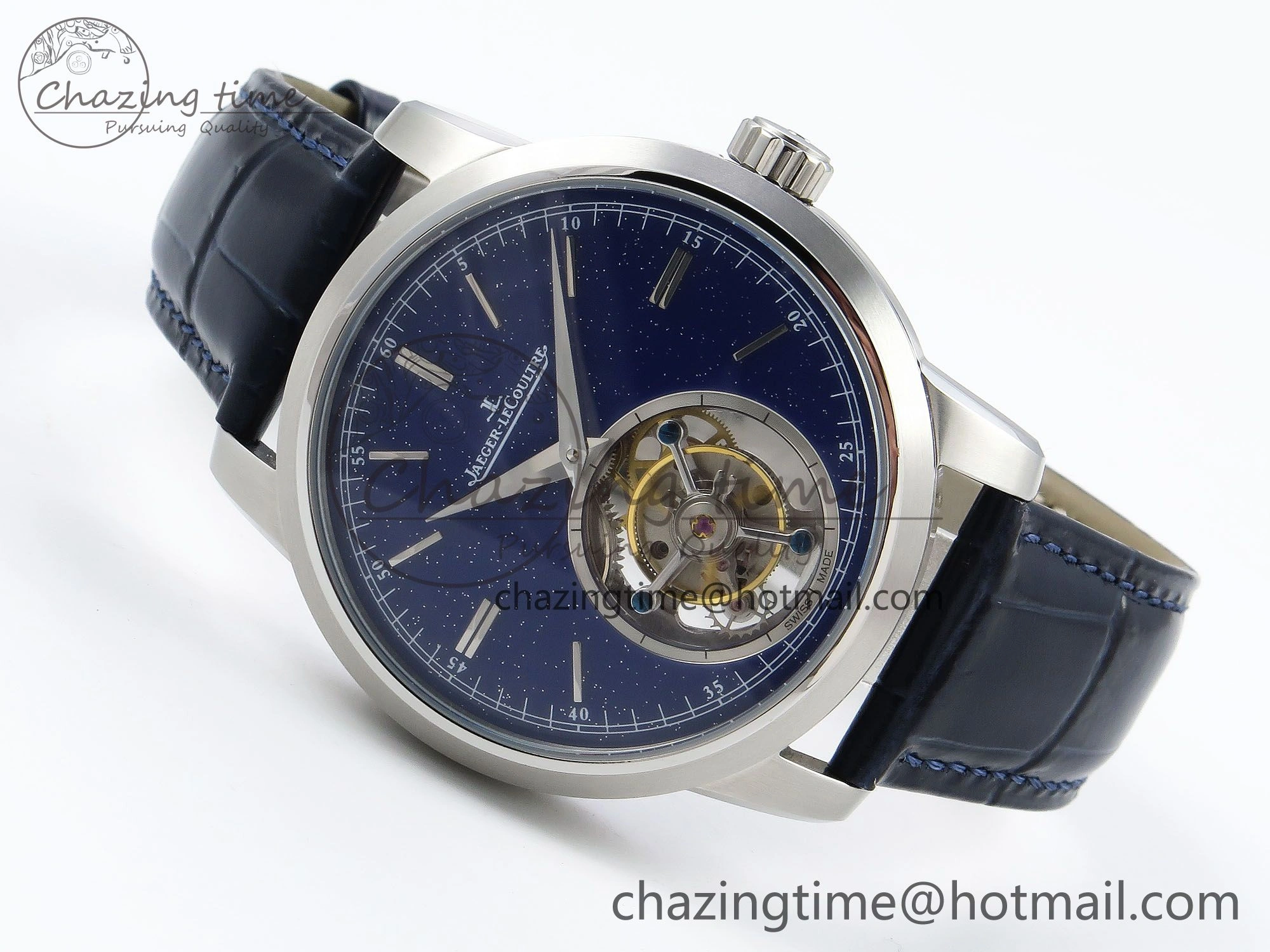TopPick Master Ultra Thin Tourbillon SS RMS Best Edition Blue Star Dial on Blue Leather Strap 7409