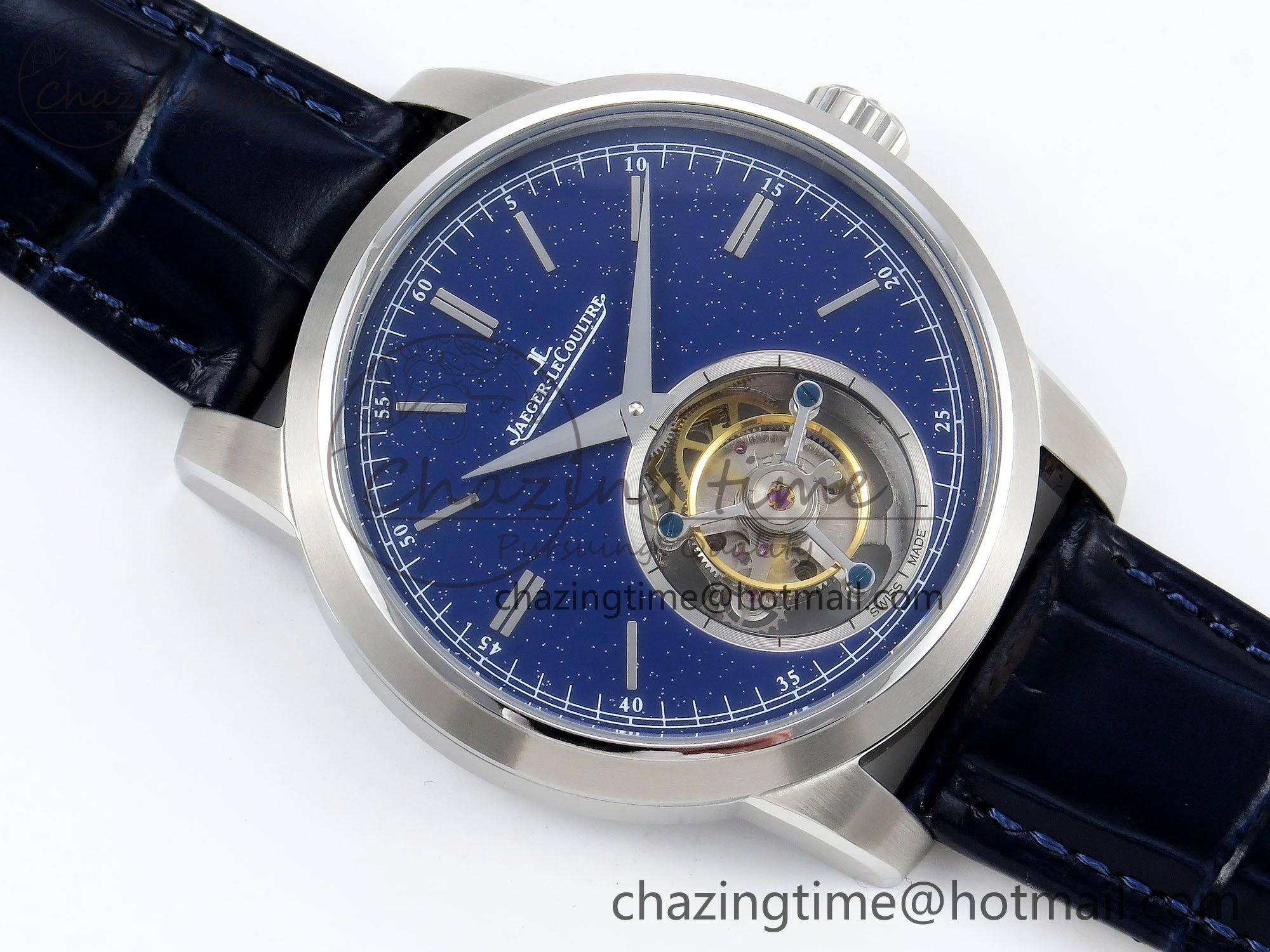 TopPick Master Ultra Thin Tourbillon SS RMS Best Edition Blue Star Dial on Blue Leather Strap 7409