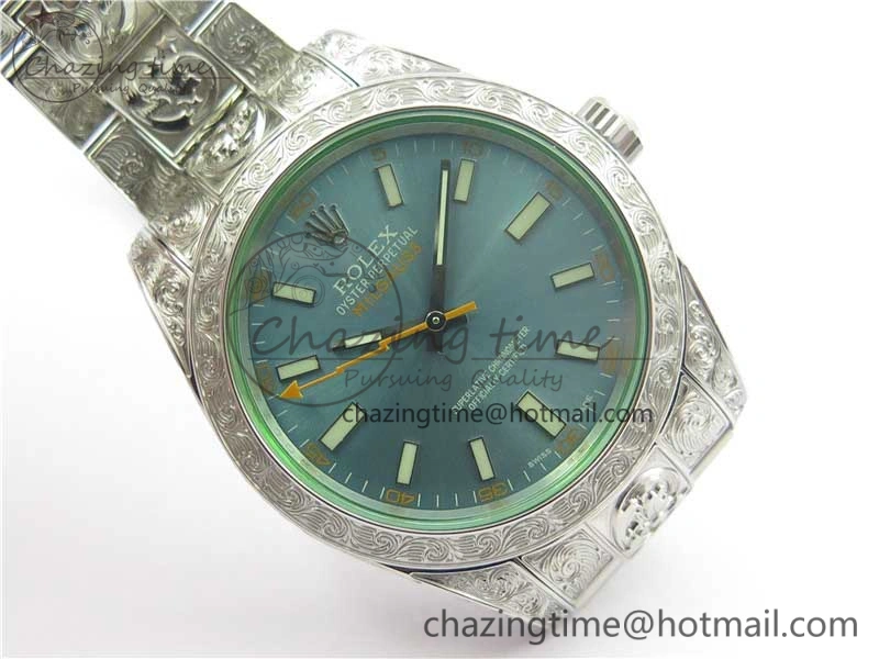 Classic Milgauss 116400 904L Engraved SS DJF 11 Best Edition Blue Dial on 904L Engraved SS Bracelet A2836 (Real Green Sapphire Crystal) 3068